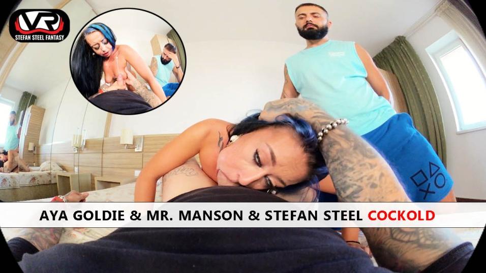 Aya Goldie & MR. Manson & Stefan Steel Cockold VR porn with %models_name% from European Models VR studio