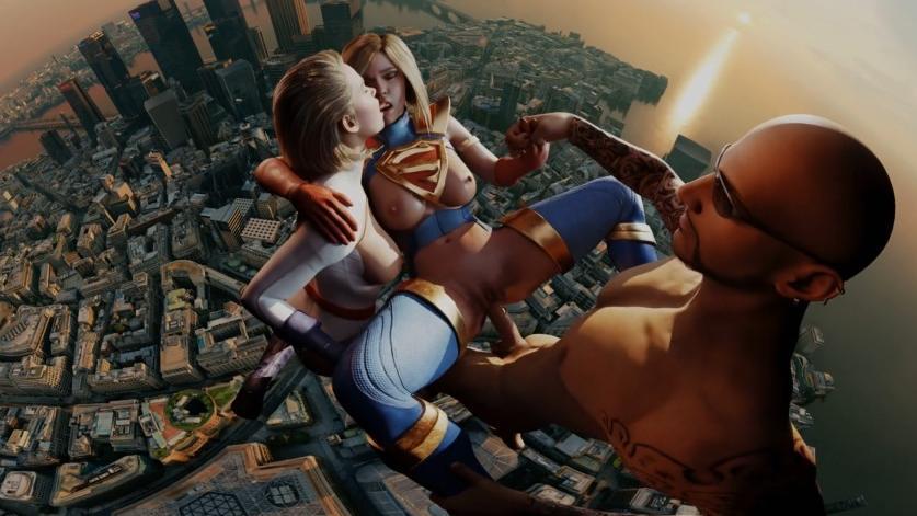 DC Parody SuperGirl PowerGirl Flying Threesome Kiss Orgy Group Sex FFM Anal VR porn with %models_name% from VReal 18K studio